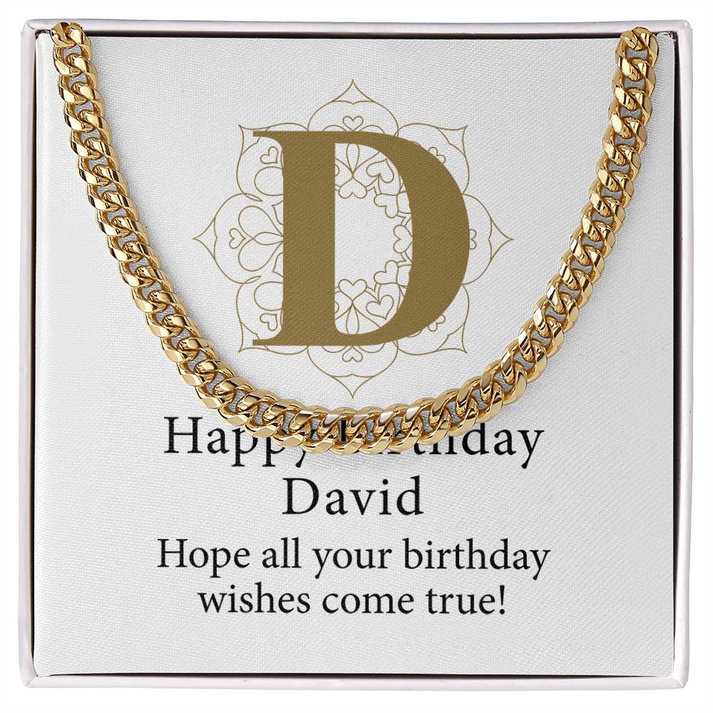 Happy Birthday David v01 - 14k Gold Finished Cuban Link Chain