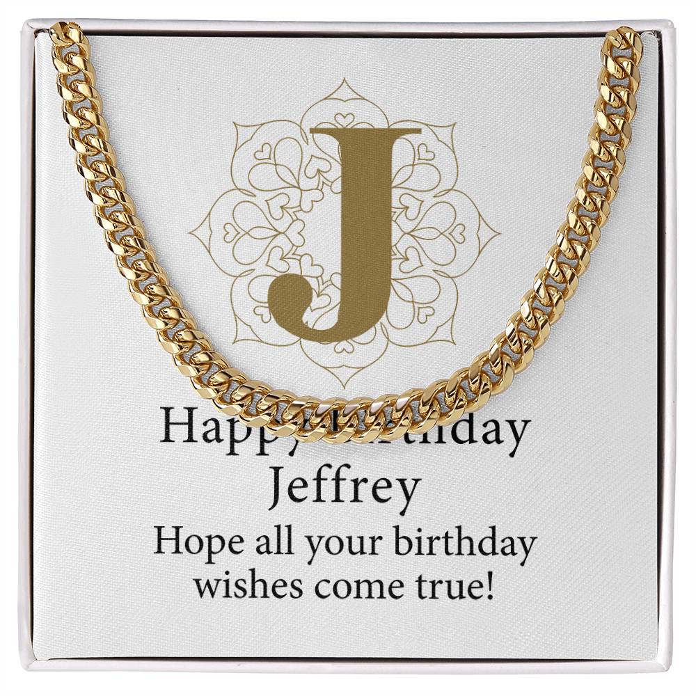 Happy Birthday Jeffrey v01 - 14k Gold Finished Cuban Link Chain