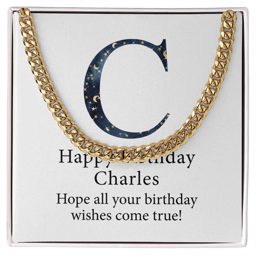 Happy Birthday Charles v03 - 14k Gold Finished Cuban Link Chain