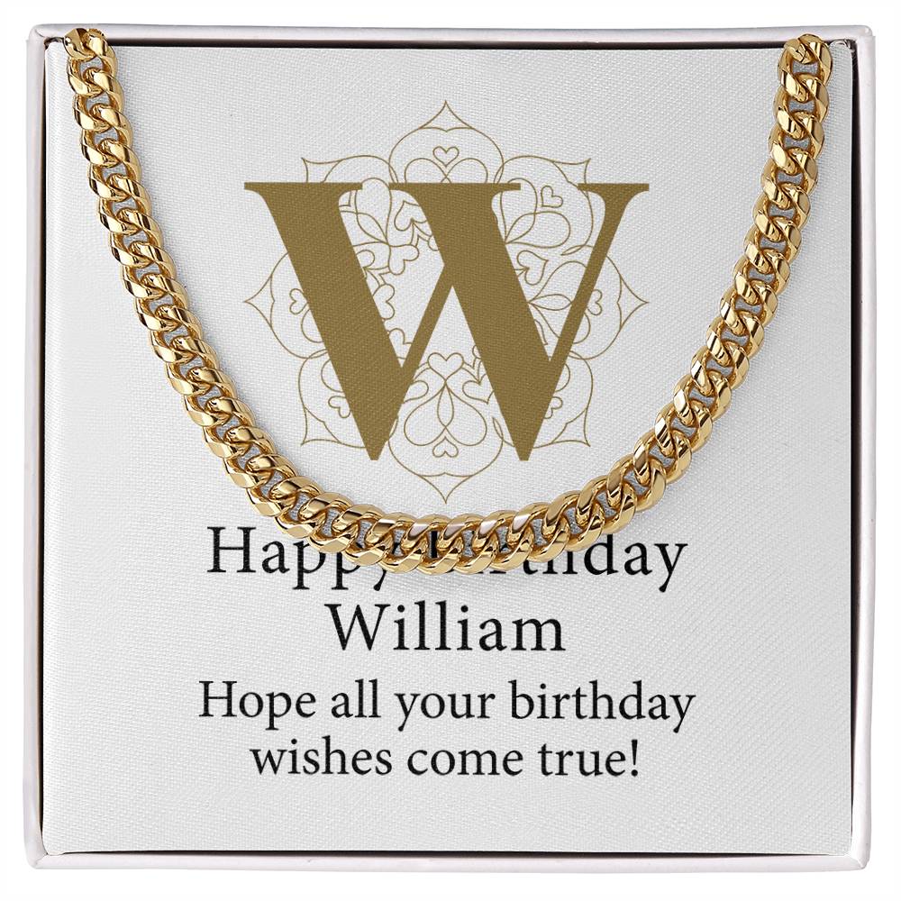 Happy Birthday William v01 - 14k Gold Finished Cuban Link Chain