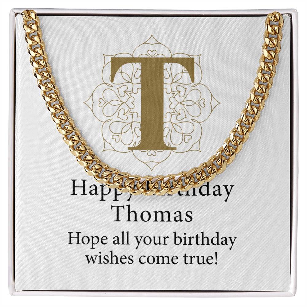 Happy Birthday Thomas v01 - 14k Gold Finished Cuban Link Chain