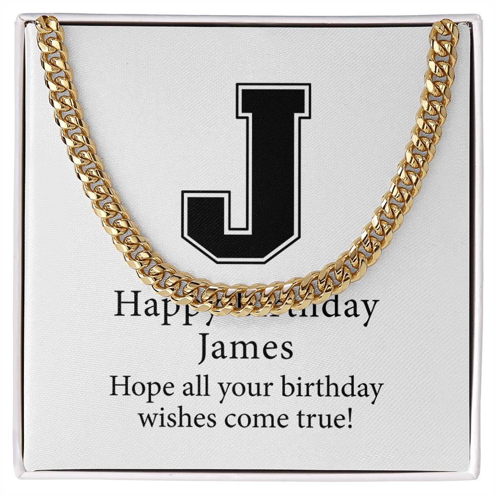 Happy Birthday James v02 - 14k Gold Finished Cuban Link Chain