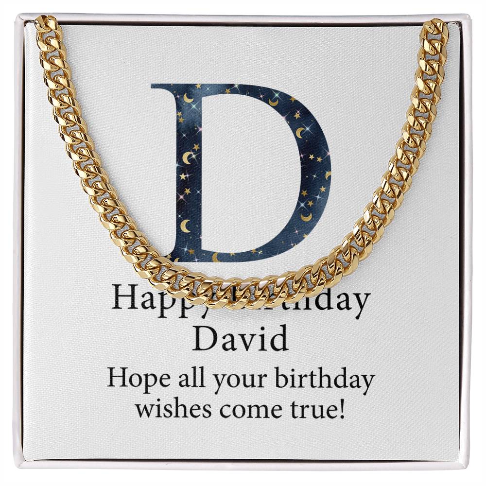 Happy Birthday David v03 - 14k Gold Finished Cuban Link Chain
