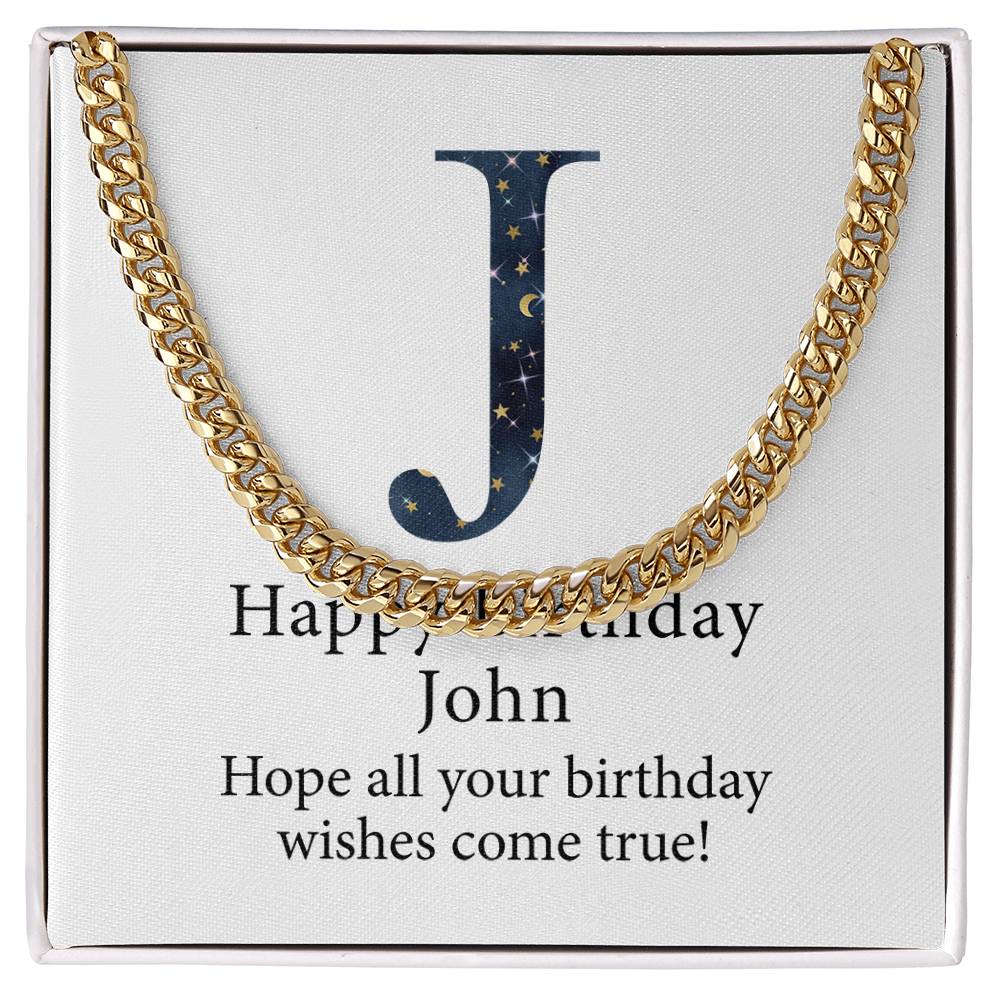 Happy Birthday John v03 - 14k Gold Finished Cuban Link Chain