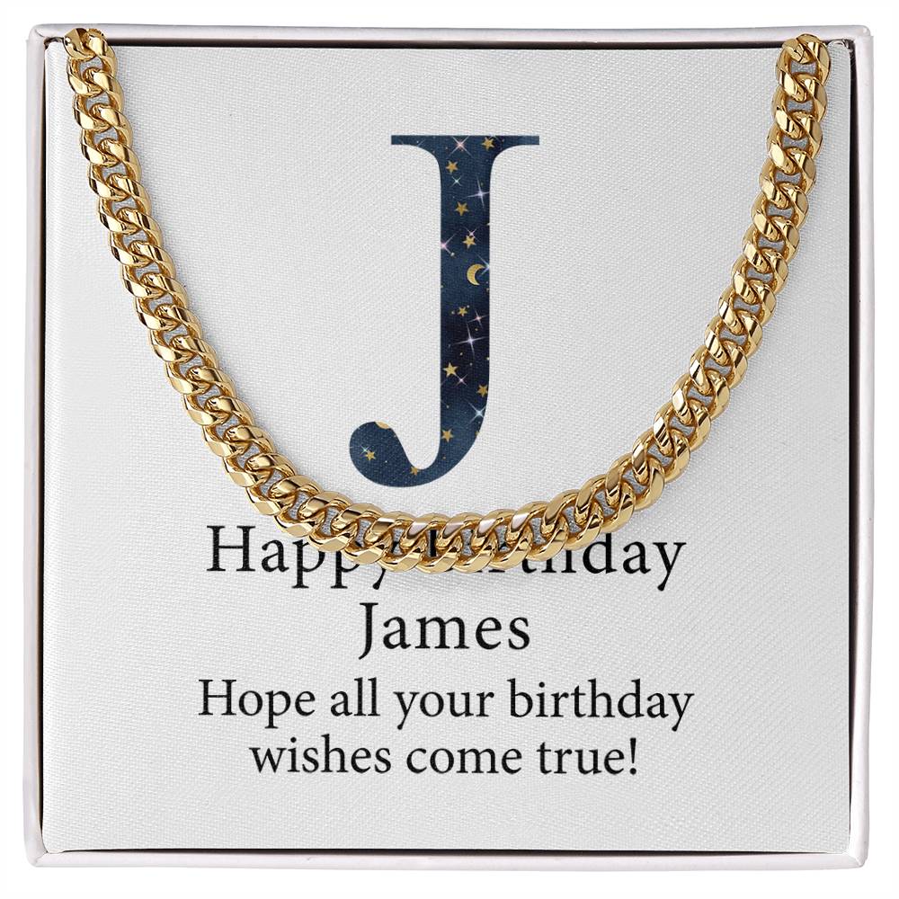 Happy Birthday James v03 - 14k Gold Finished Cuban Link Chain
