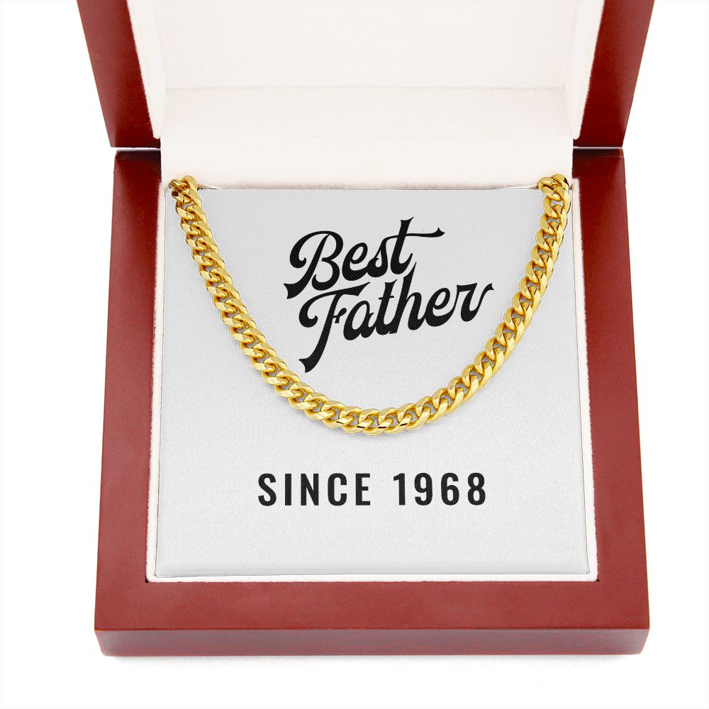 Best Father Since 1968 - 14k Gold Finished Cuban Link Chain With Mahogany Style Luxury Box