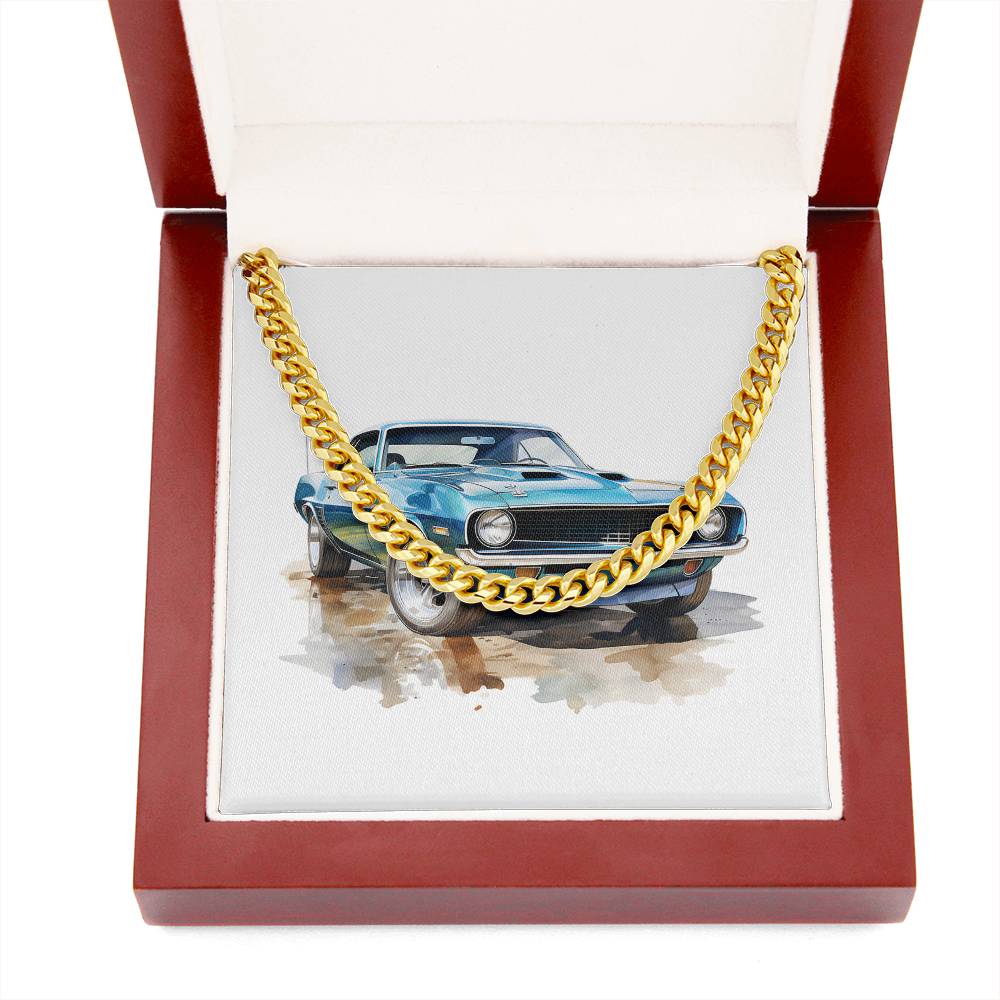 Muscle Car 12 - 14k Gold Finished Cuban Link Chain With Mahogany Style Luxury Box
