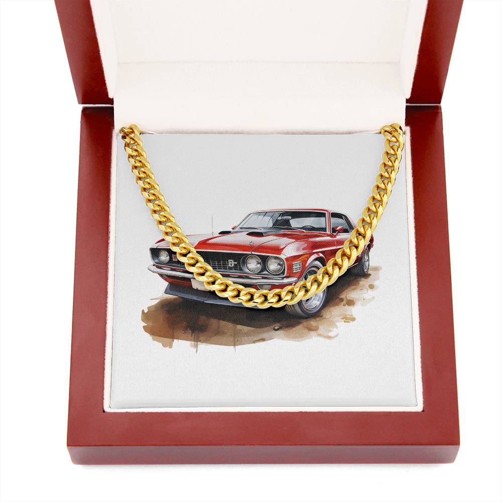 Muscle Car 07 - 14k Gold Finished Cuban Link Chain With Mahogany Style Luxury Box