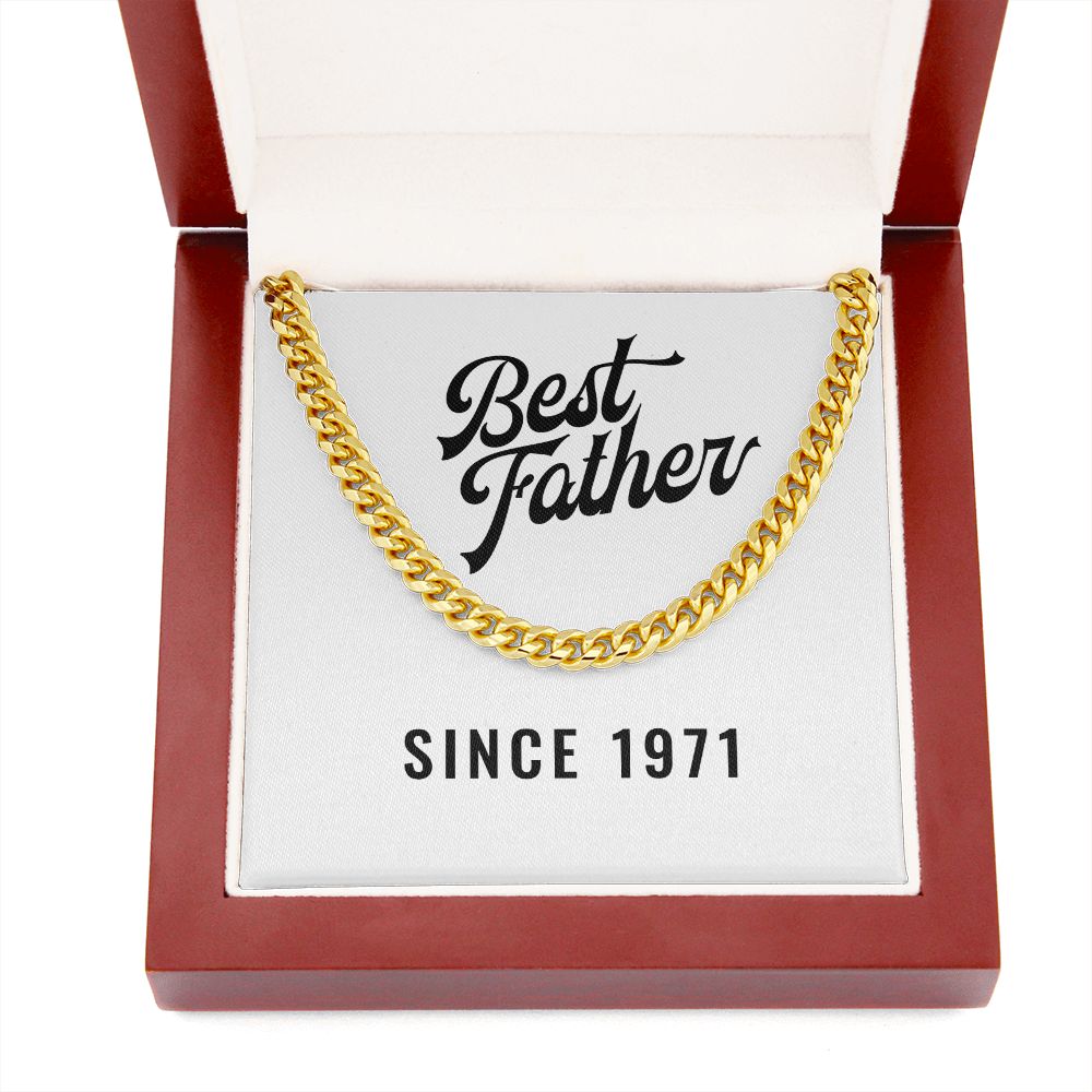 Best Father Since 1971 - 14k Gold Finished Cuban Link Chain With Mahogany Style Luxury Box