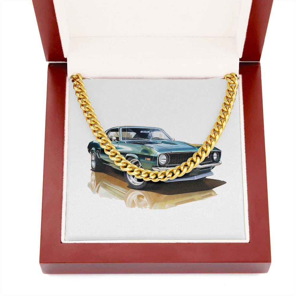 Muscle Car 11 - 14k Gold Finished Cuban Link Chain With Mahogany Style Luxury Box