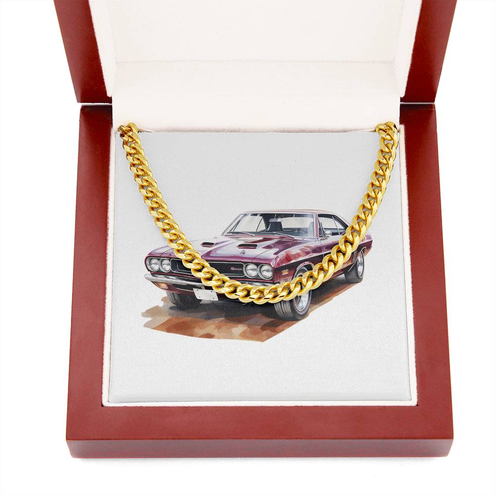 Muscle Car 10 - 14k Gold Finished Cuban Link Chain With Mahogany Style Luxury Box