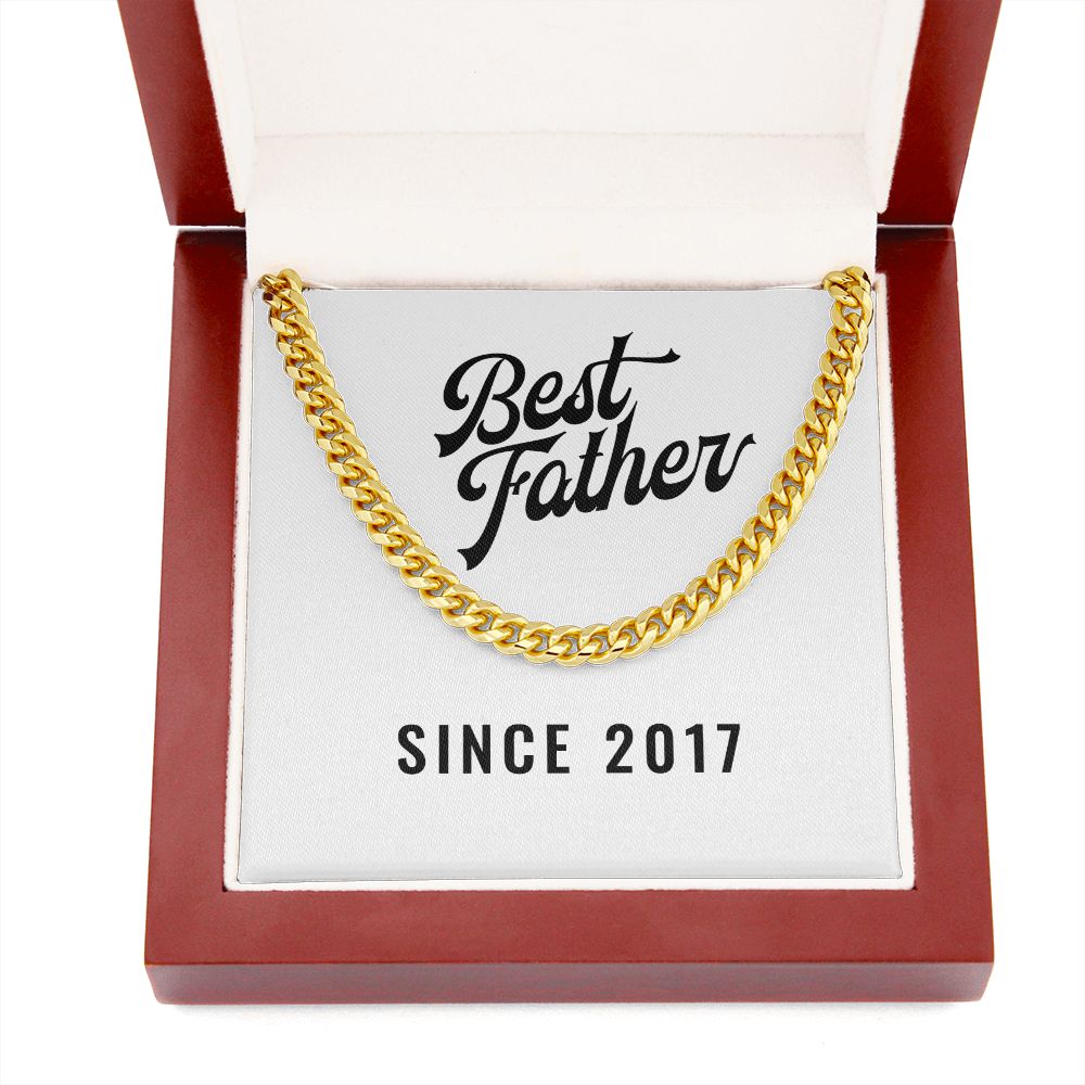 Best Father Since 2017 - 14k Gold Finished Cuban Link Chain With Mahogany Style Luxury Box