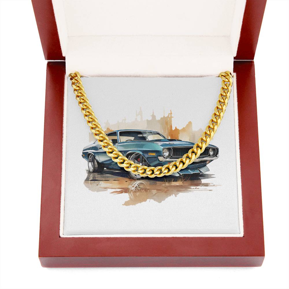 Muscle Car 03 - 14k Gold Finished Cuban Link Chain With Mahogany Style Luxury Box