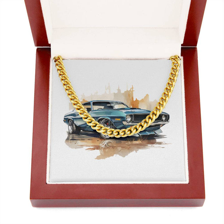 Muscle Car 03 - 14k Gold Finished Cuban Link Chain With Mahogany Style Luxury Box