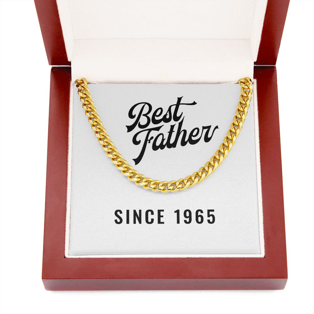 Best Father Since 1965 - 14k Gold Finished Cuban Link Chain With Mahogany Style Luxury Box
