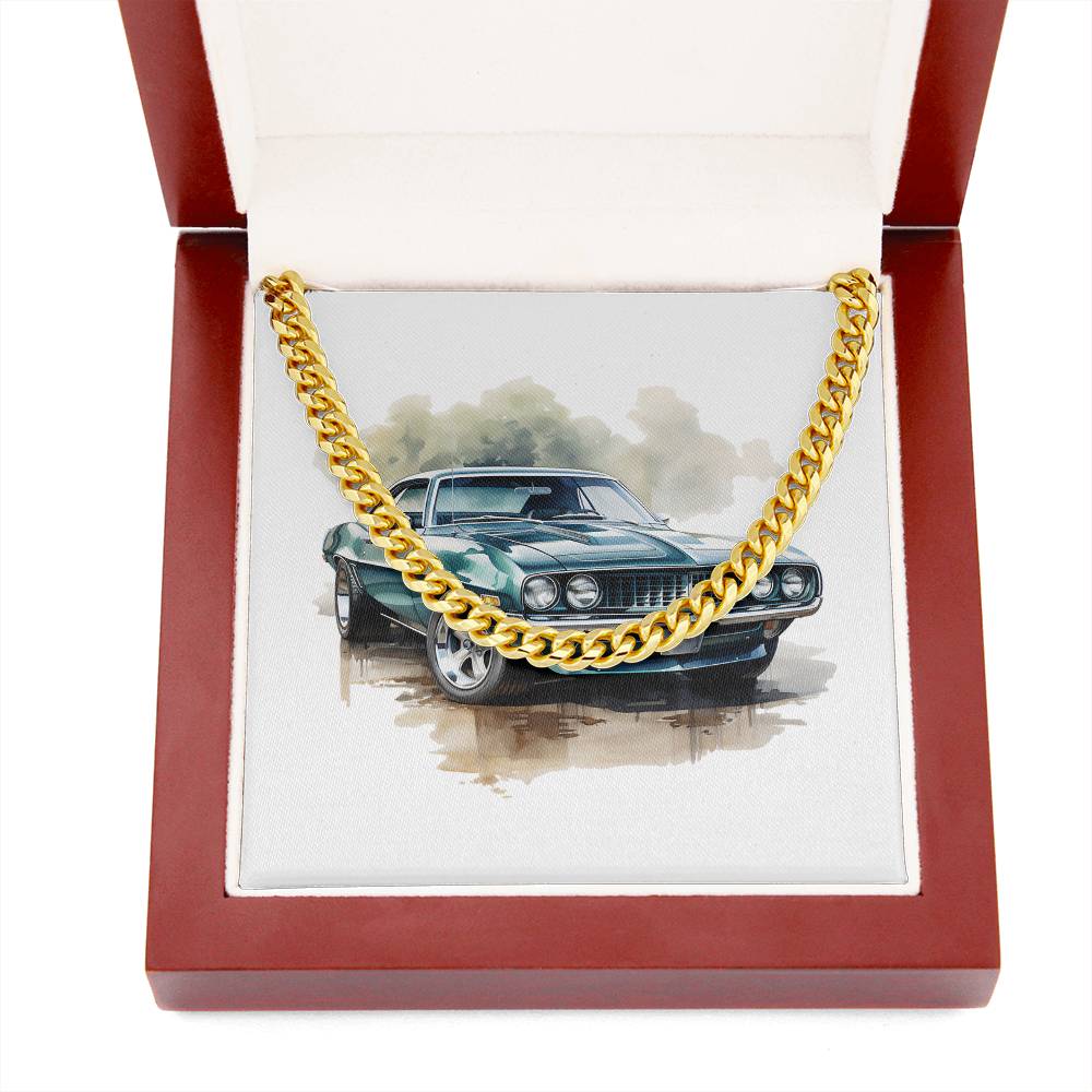 Muscle Car 13 - 14k Gold Finished Cuban Link Chain With Mahogany Style Luxury Box