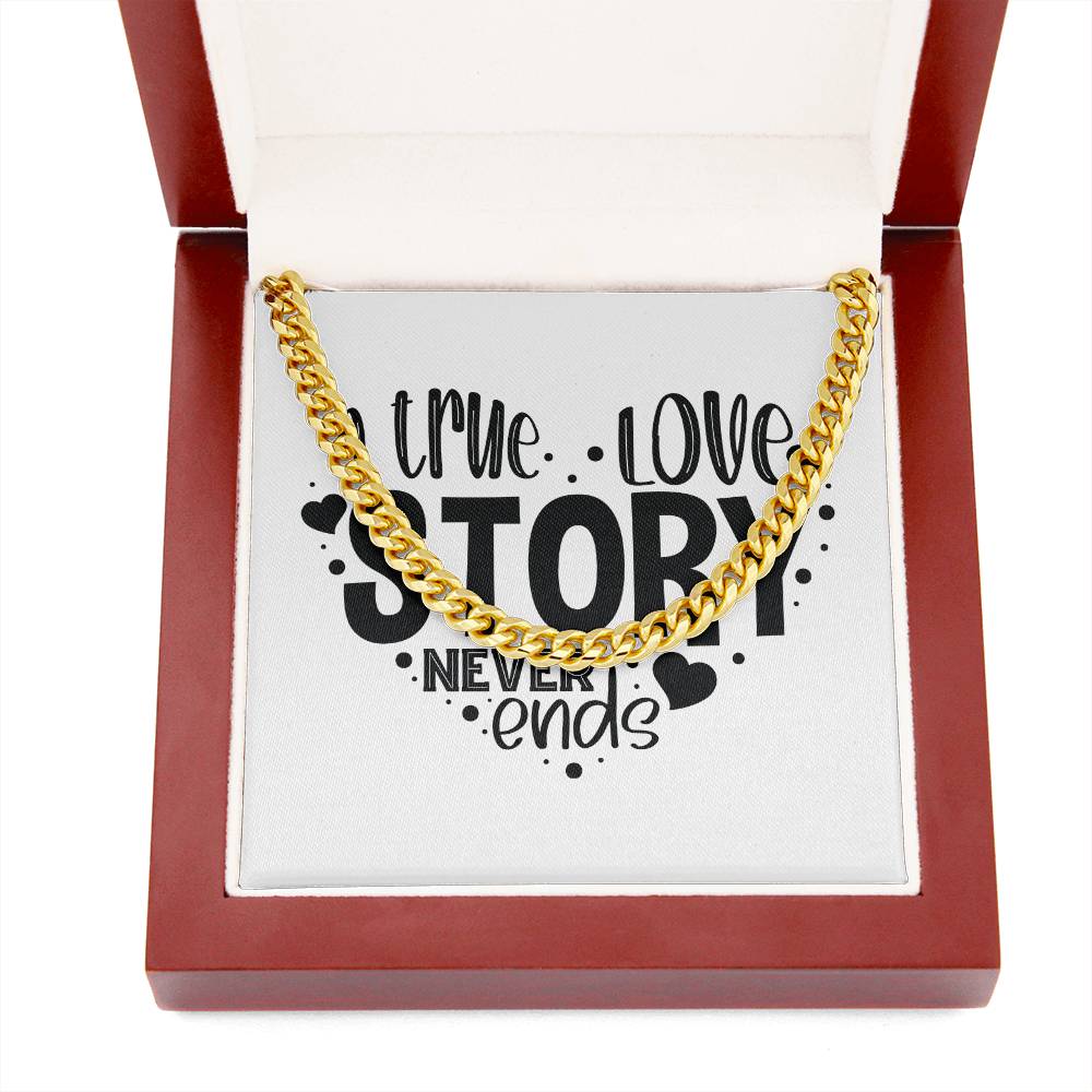 A True Love Story Never Ends v2 - 14k Gold Finished Cuban Link Chain With Mahogany Style Luxury Box