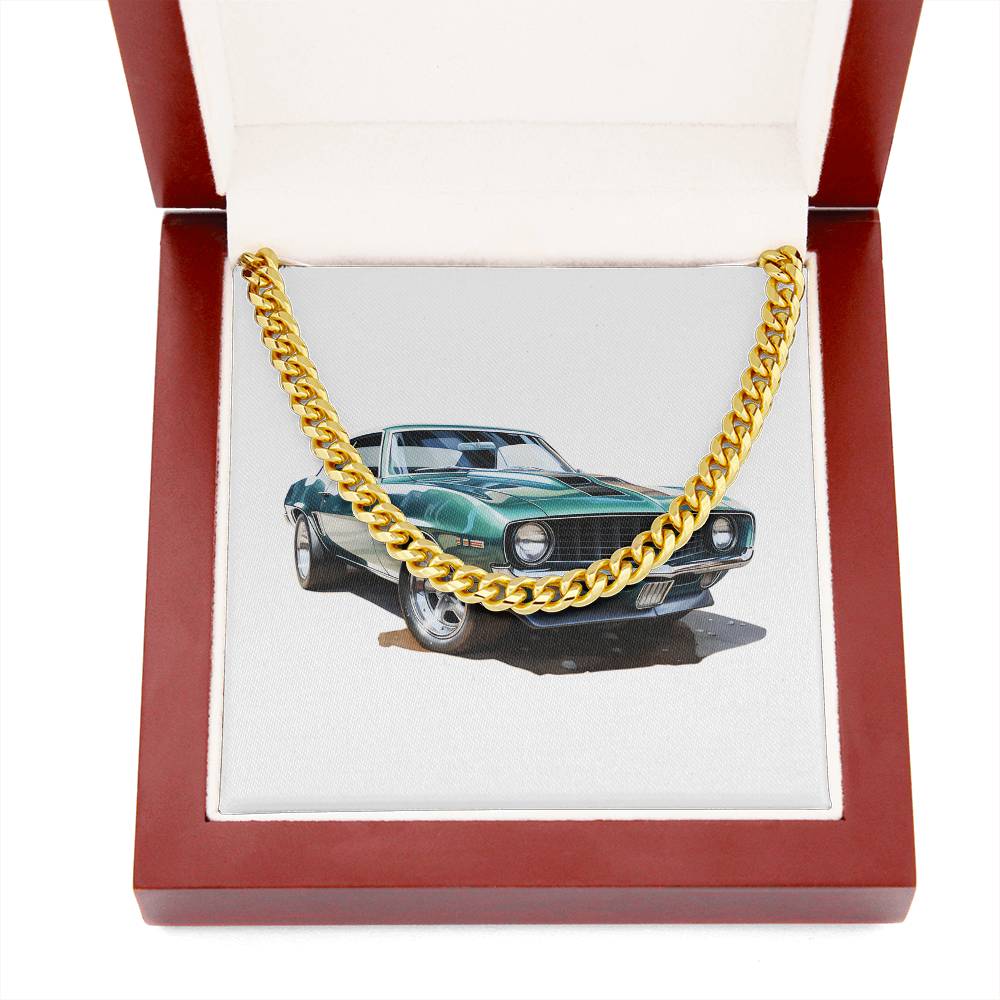 Muscle Car 09 - 14k Gold Finished Cuban Link Chain With Mahogany Style Luxury Box
