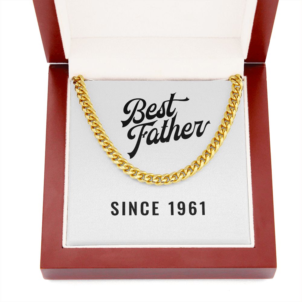 Best Father Since 1961 - 14k Gold Finished Cuban Link Chain With Mahogany Style Luxury Box