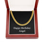 Happy Birthday Angel v2 - 14k Gold Finished Cuban Link Chain With Mahogany Style Luxury Box