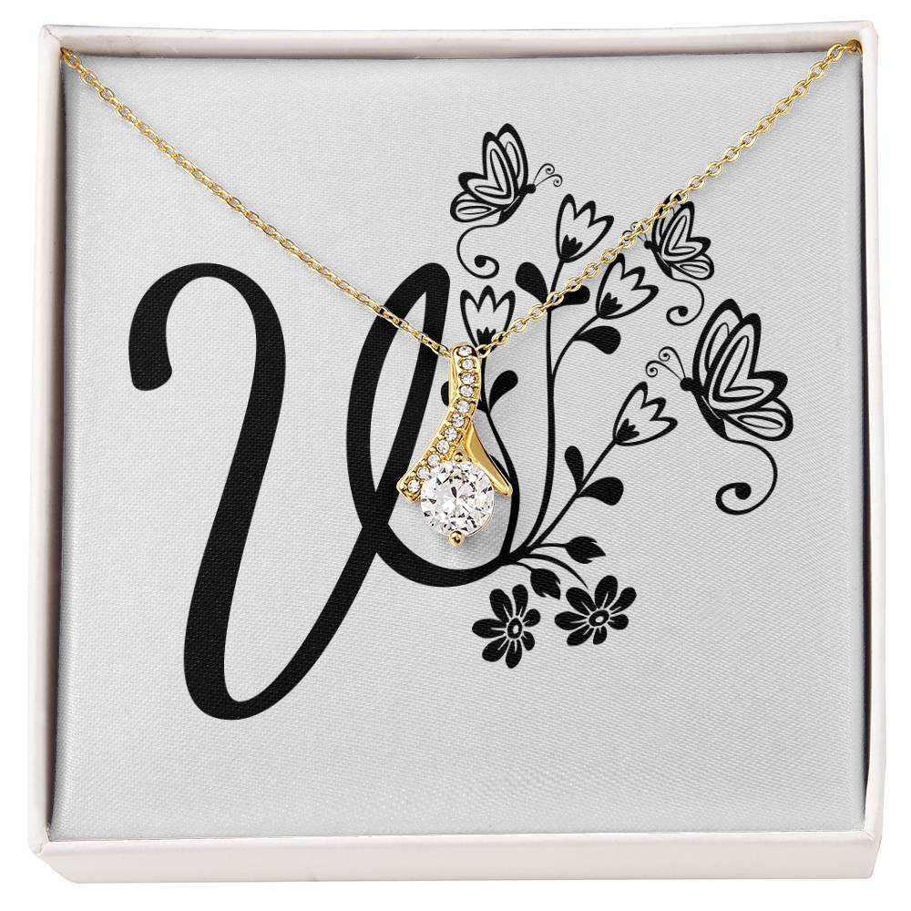 Botanical Monogram V - 18K Yellow Gold Finish Alluring Beauty Necklace