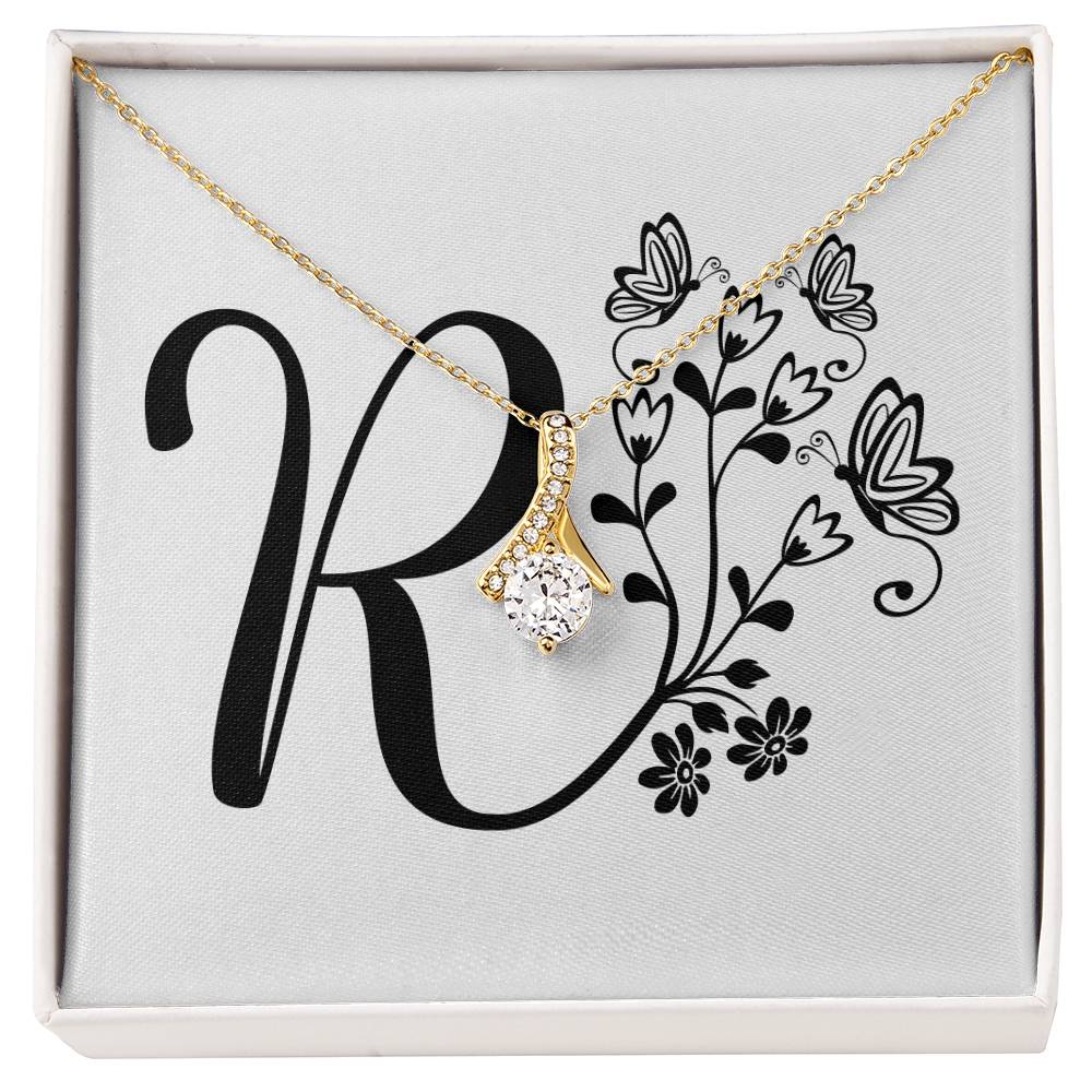 Botanical Monogram R - 18K Yellow Gold Finish Alluring Beauty Necklace