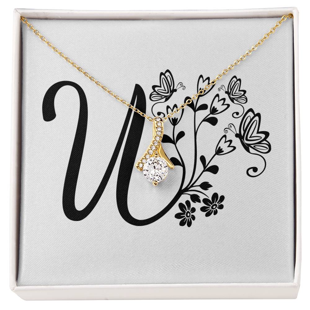 Botanical Monogram U - 18K Yellow Gold Finish Alluring Beauty Necklace