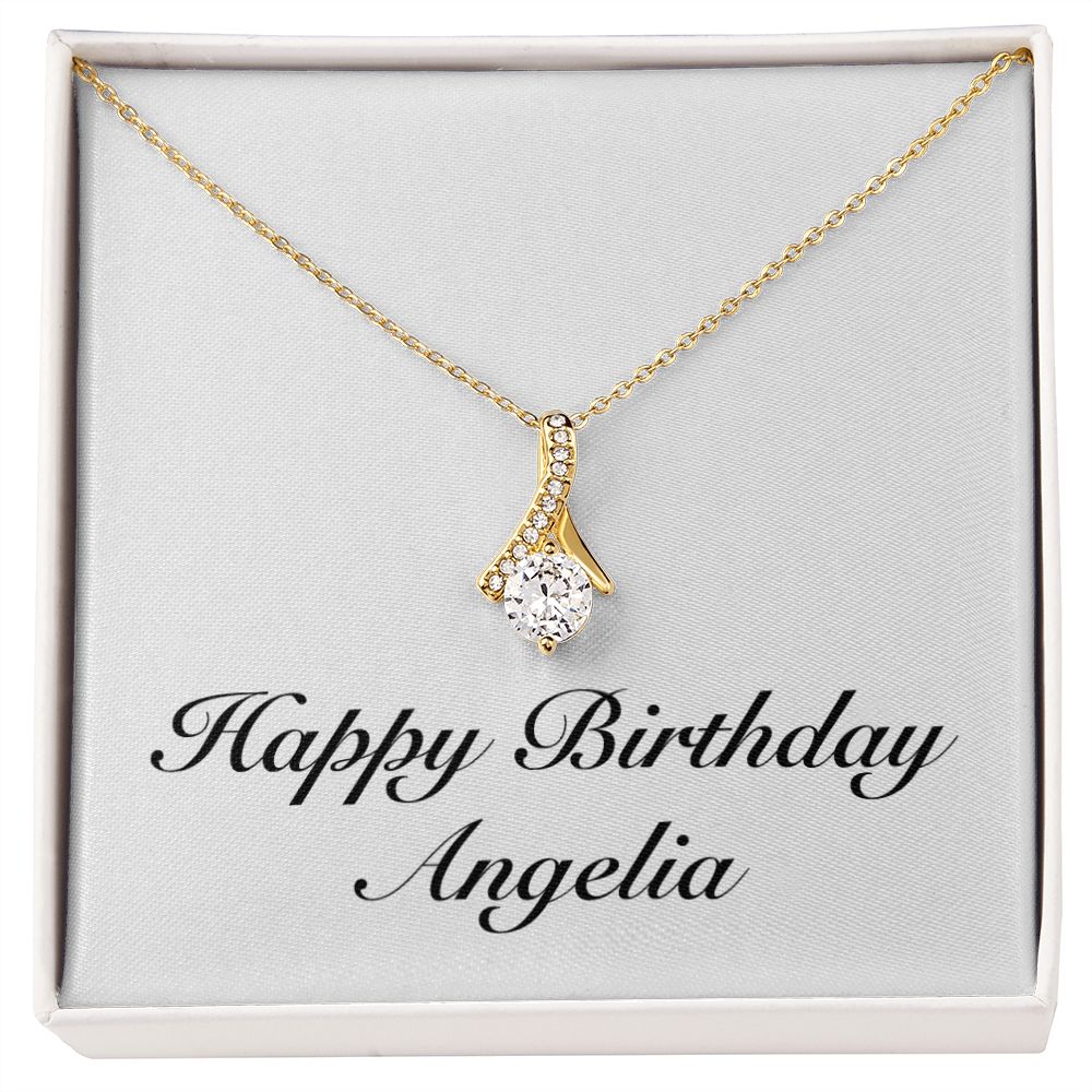 Happy Birthday Angelia - 18K Yellow Gold Finish Alluring Beauty Necklace