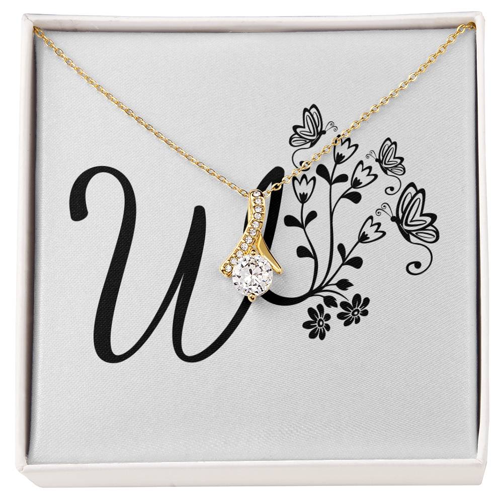 Botanical Monogram W - 18K Yellow Gold Finish Alluring Beauty Necklace