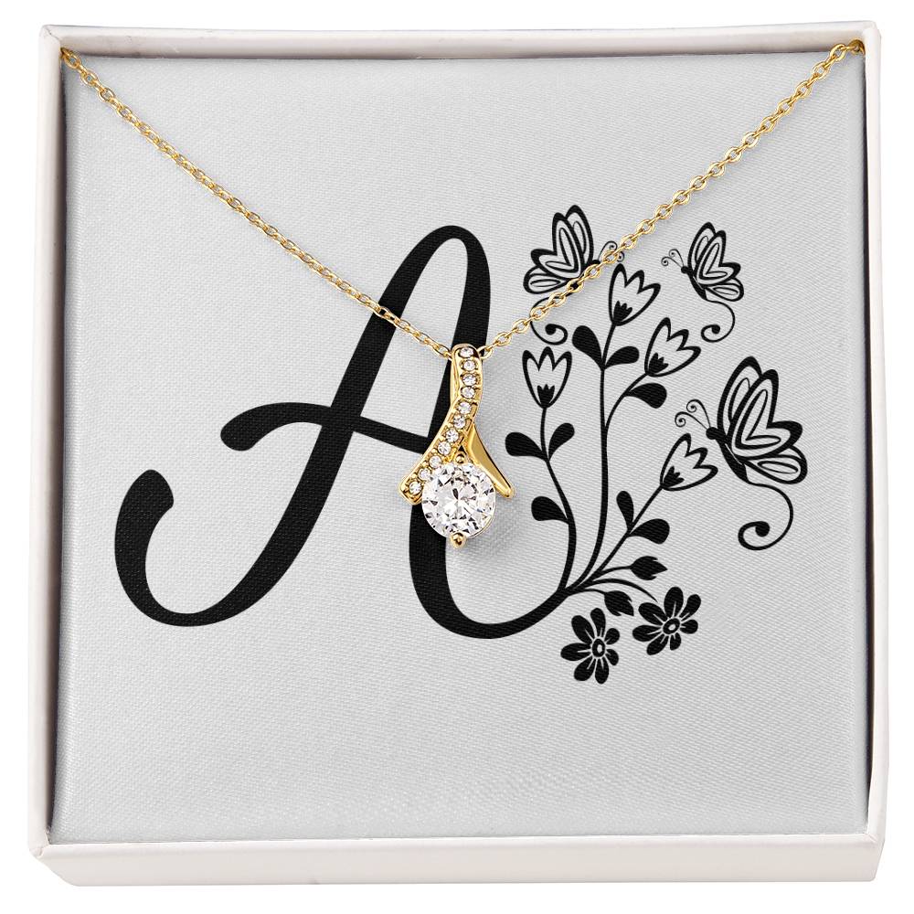 Botanical Monogram A - 18K Yellow Gold Finish Alluring Beauty Necklace
