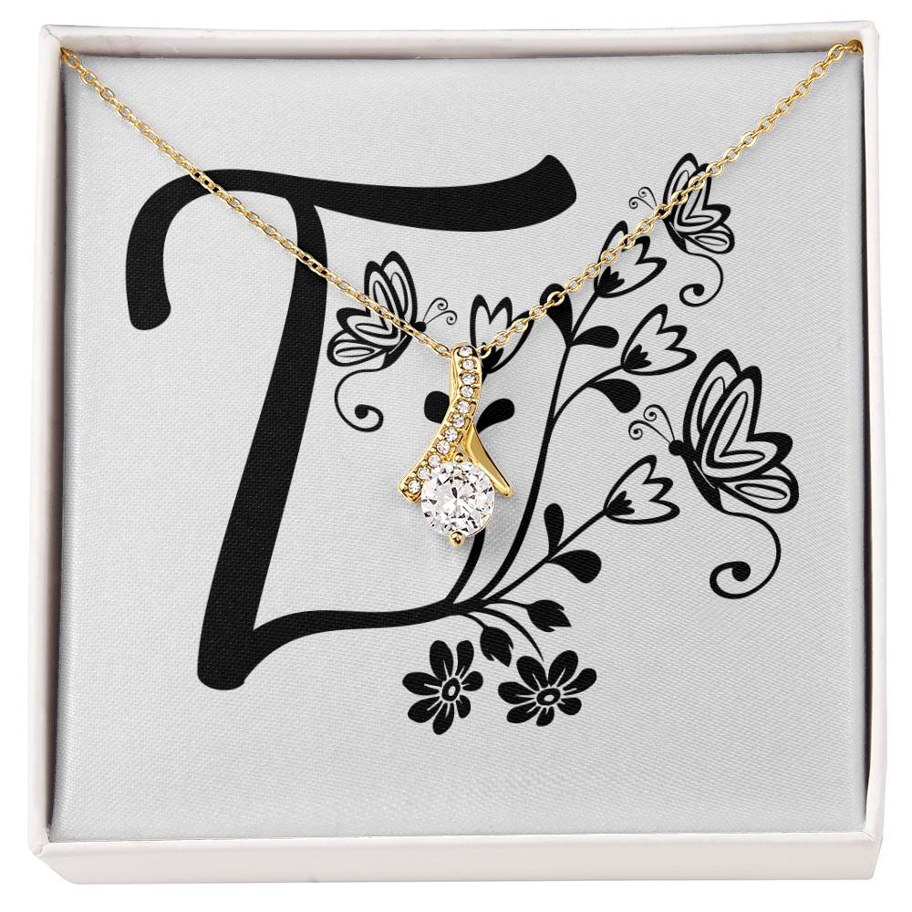Botanical Monogram T - 18K Yellow Gold Finish Alluring Beauty Necklace