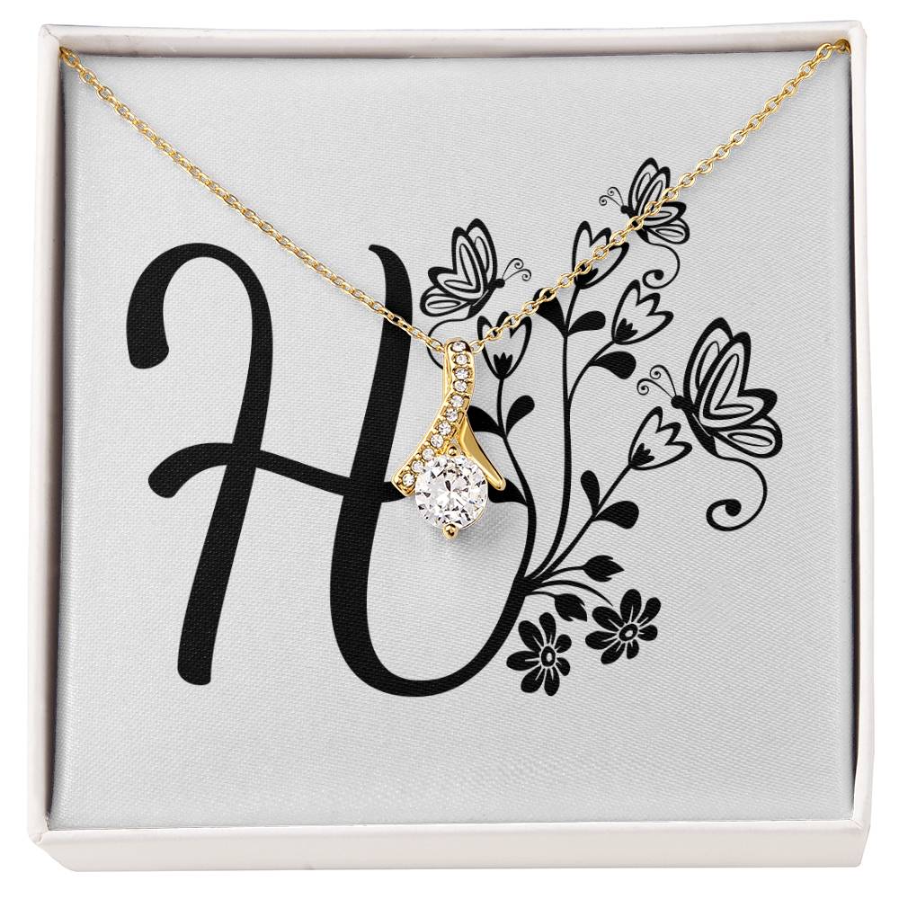 Botanical Monogram H - 18K Yellow Gold Finish Alluring Beauty Necklace