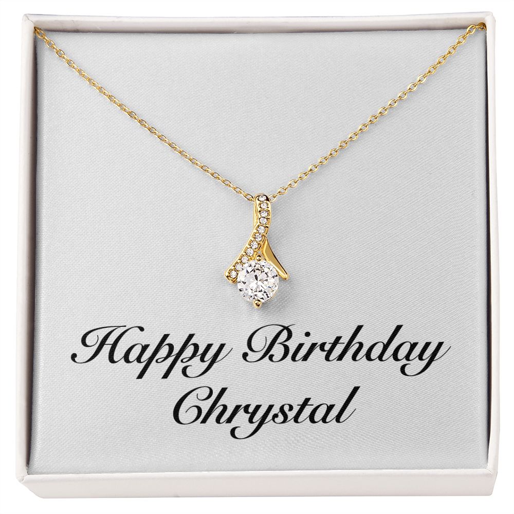 Happy Birthday Chrystal - 18K Yellow Gold Finish Alluring Beauty Necklace