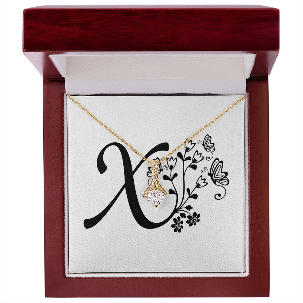Botanical Monogram X - 18K Yellow Gold Finish Alluring Beauty Necklace With Mahogany Style Luxury Box