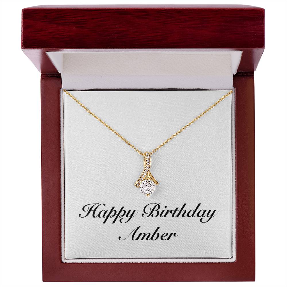 Happy Birthday Amber - 18K Yellow Gold Finish Alluring Beauty Necklace With Mahogany Style Luxury Box