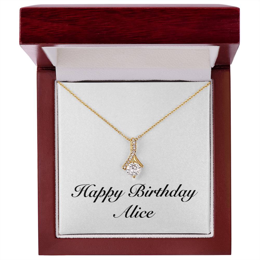 Happy Birthday Alice - 18K Yellow Gold Finish Alluring Beauty Necklace With Mahogany Style Luxury Box