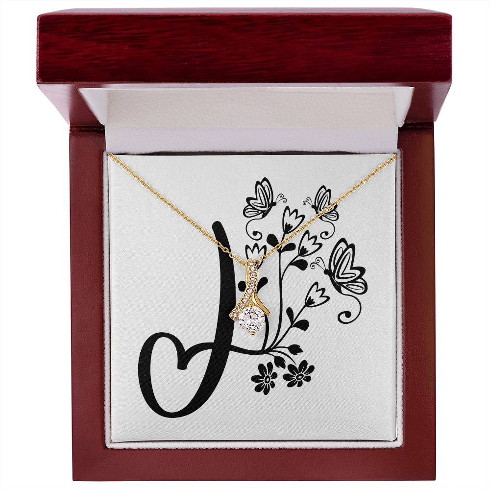 Botanical Monogram J - 18K Yellow Gold Finish Alluring Beauty Necklace With Mahogany Style Luxury Box