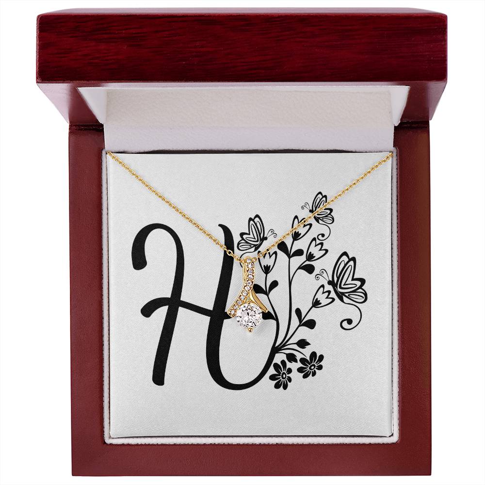Botanical Monogram H - 18K Yellow Gold Finish Alluring Beauty Necklace With Mahogany Style Luxury Box