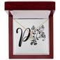 Botanical Monogram P - 18K Yellow Gold Finish Alluring Beauty Necklace With Mahogany Style Luxury Box