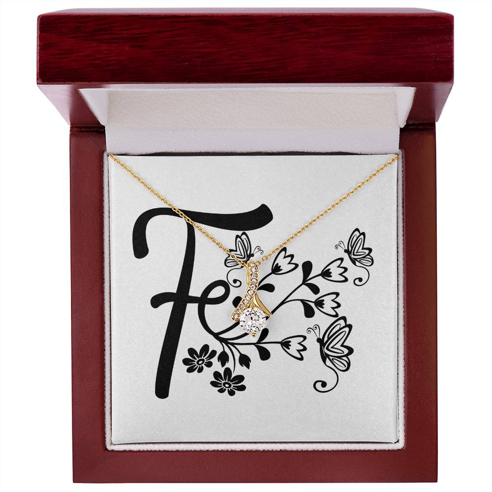 Botanical Monogram F - 18K Yellow Gold Finish Alluring Beauty Necklace With Mahogany Style Luxury Box