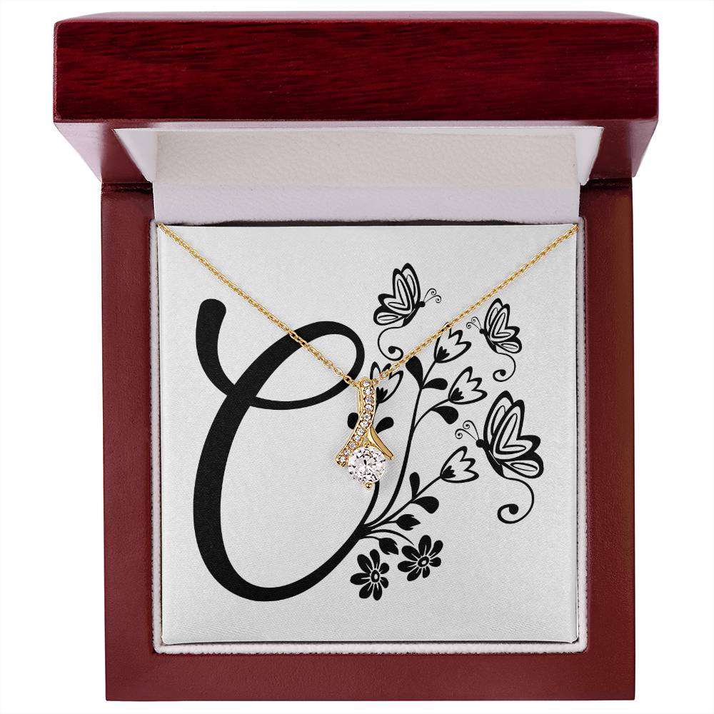 Botanical Monogram C - 18K Yellow Gold Finish Alluring Beauty Necklace With Mahogany Style Luxury Box
