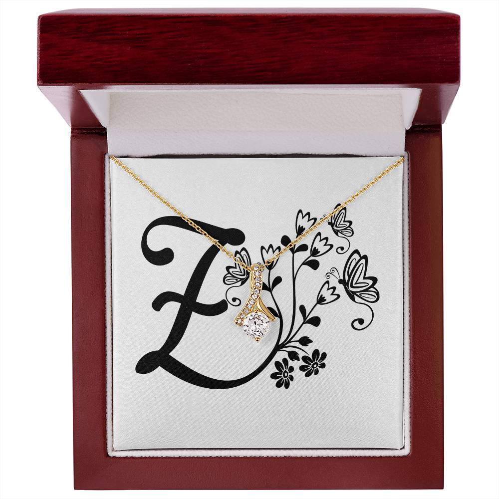 Botanical Monogram Z - 18K Yellow Gold Finish Alluring Beauty Necklace With Mahogany Style Luxury Box