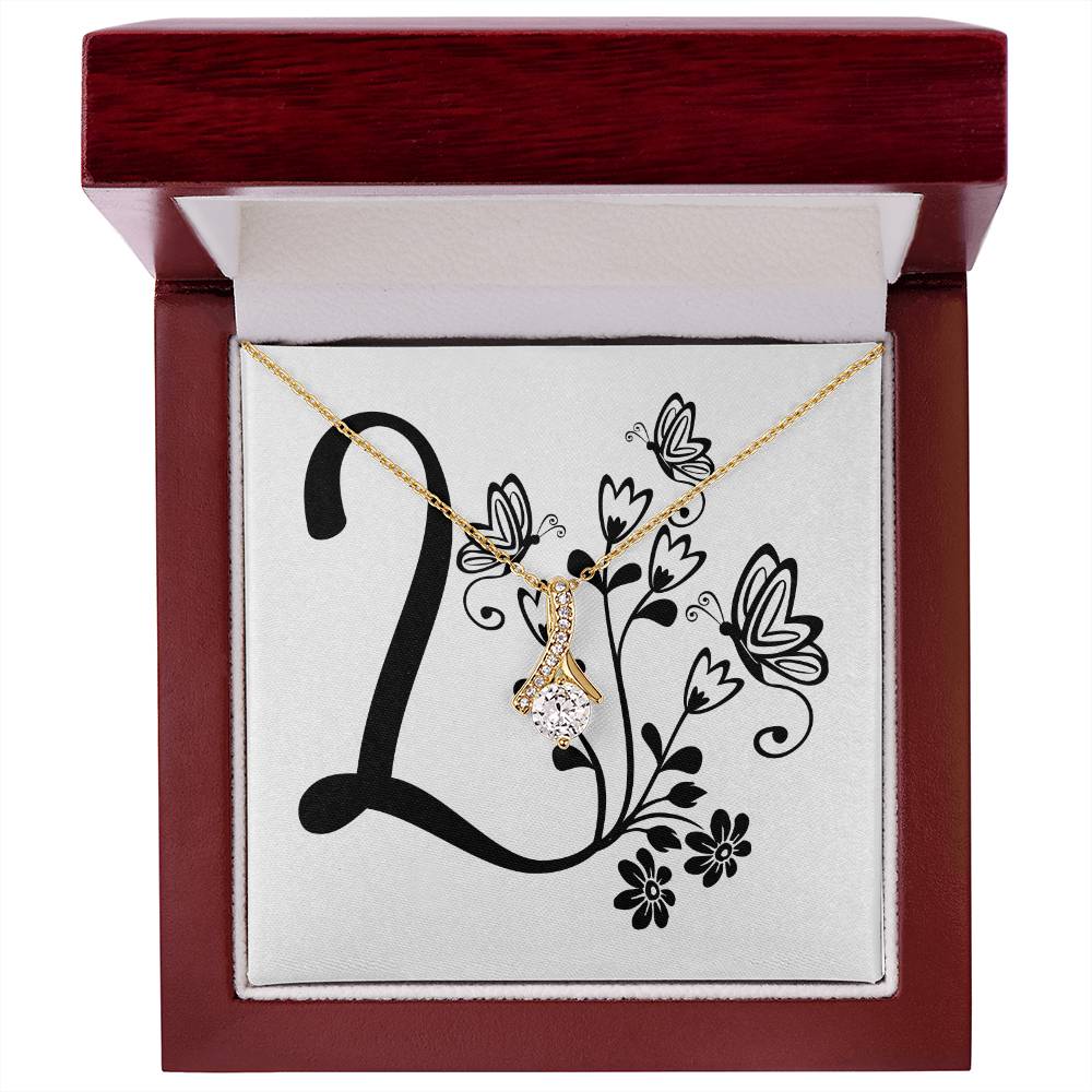 Botanical Monogram L - 18K Yellow Gold Finish Alluring Beauty Necklace With Mahogany Style Luxury Box