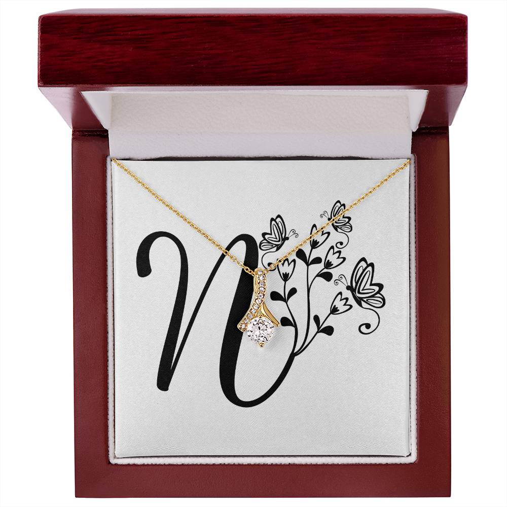 Botanical Monogram N - 18K Yellow Gold Finish Alluring Beauty Necklace With Mahogany Style Luxury Box