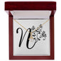 Botanical Monogram N - 18K Yellow Gold Finish Alluring Beauty Necklace With Mahogany Style Luxury Box