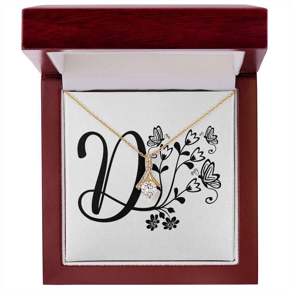 Botanical Monogram D - 18K Yellow Gold Finish Alluring Beauty Necklace With Mahogany Style Luxury Box