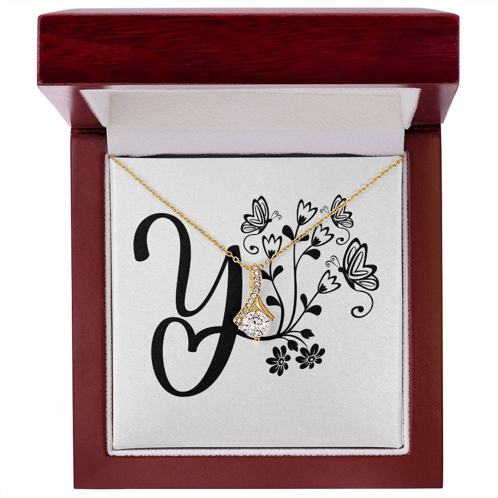 Botanical Monogram Y - 18K Yellow Gold Finish Alluring Beauty Necklace With Mahogany Style Luxury Box