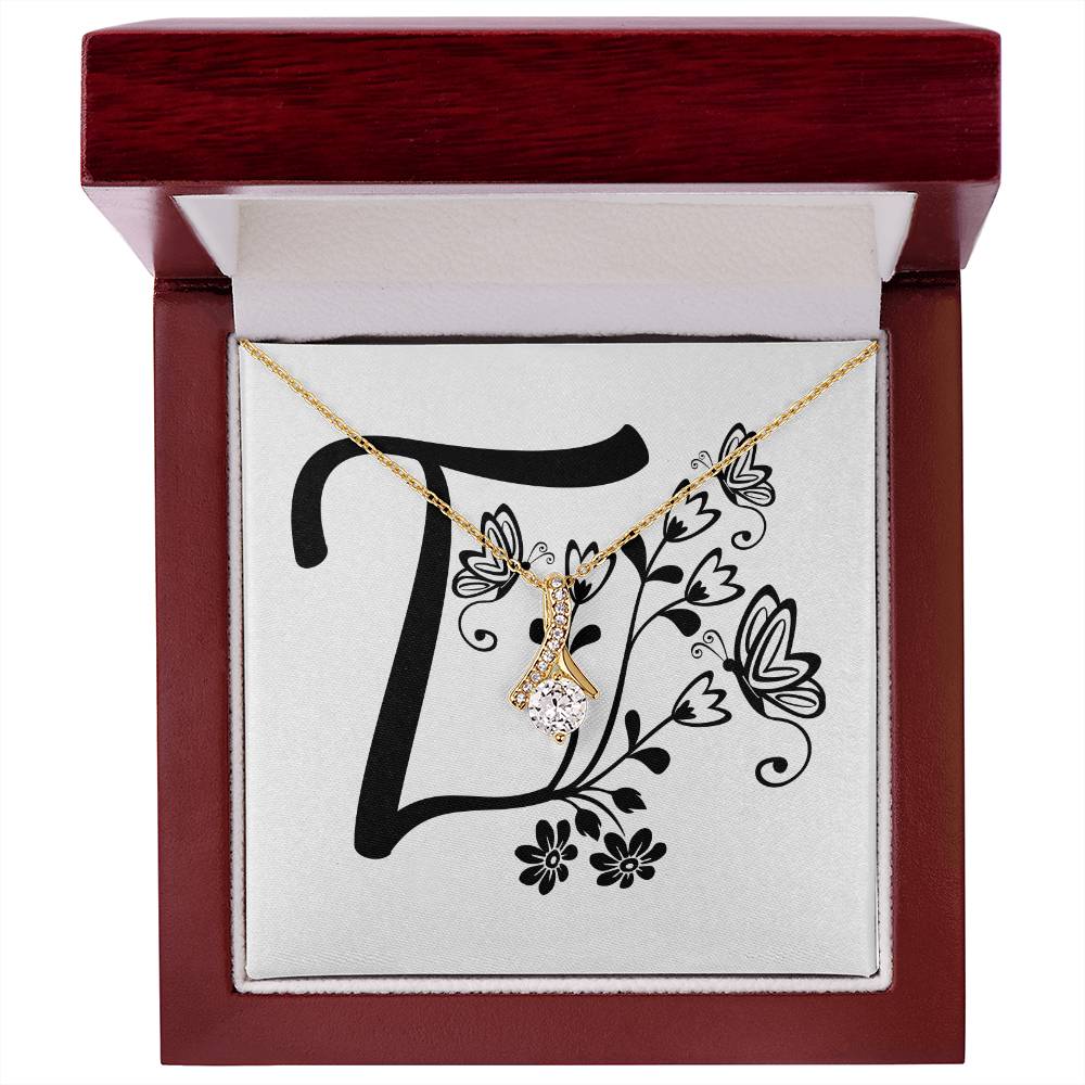 Botanical Monogram T - 18K Yellow Gold Finish Alluring Beauty Necklace With Mahogany Style Luxury Box