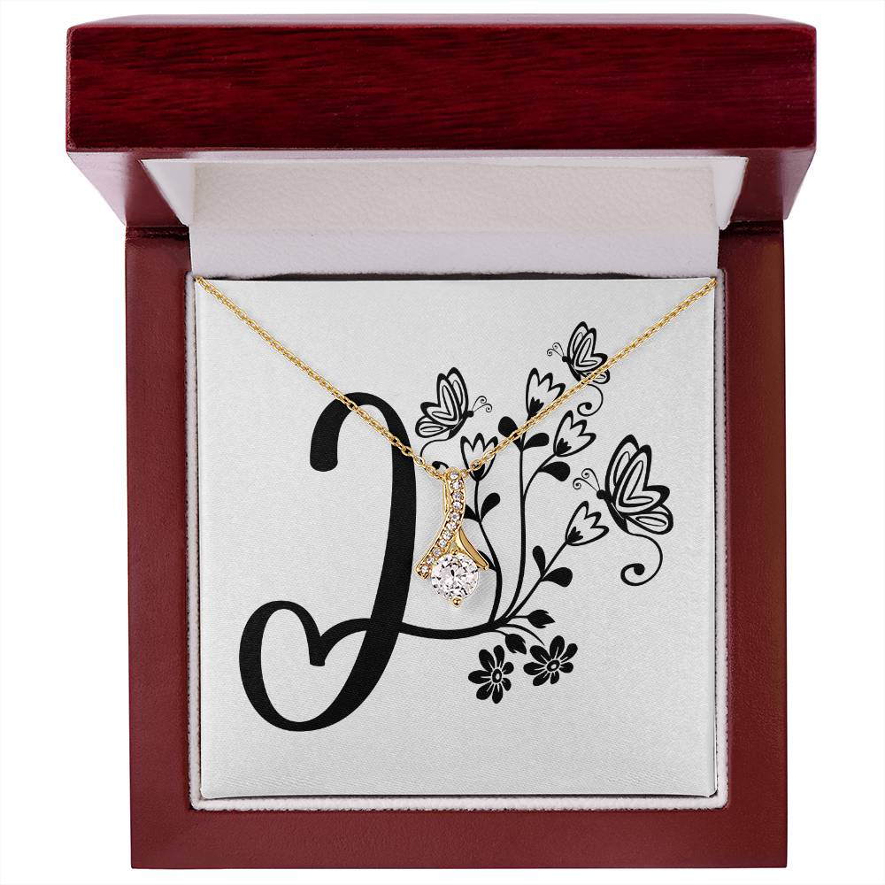 Botanical Monogram I - 18K Yellow Gold Finish Alluring Beauty Necklace With Mahogany Style Luxury Box