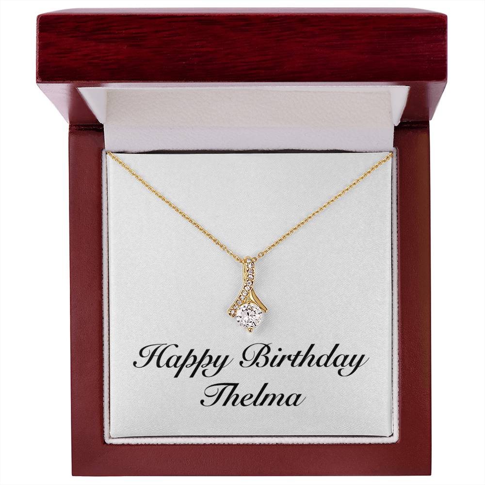Happy Birthday Thelma - 18K Yellow Gold Finish Alluring Beauty Necklace With Mahogany Style Luxury Box